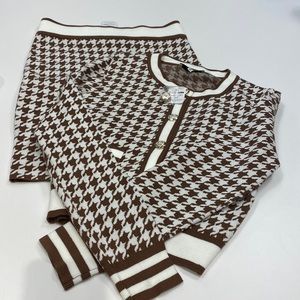 Houndstooth pattern skirt and sweater set